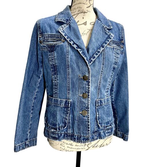 Vintage 90s Women's Bill Blass Y2K Blue Jean Denim Blazer PL - Picture 1 of 10